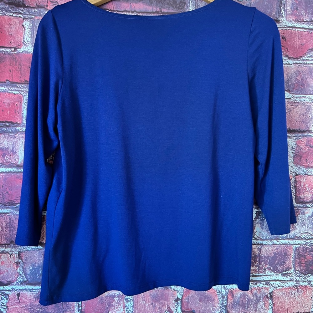 Eileen Fisher Purple Scoop Neck 3/4 Sleeve Top - Picture 7 of 8